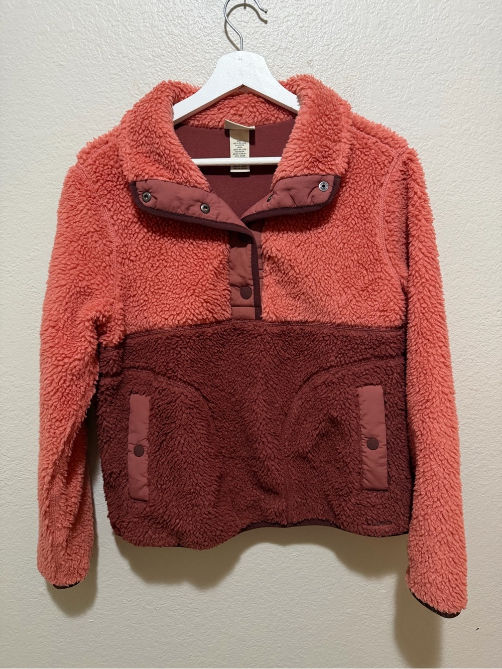 L.L. Bean Sherpa Fleece Pullover Small Petite Mineral Red Rosewood Gorpcore